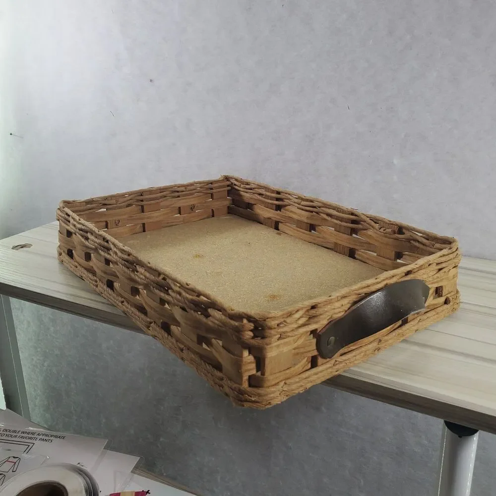 Vintage Pyrex Wicker Casserole Dish 9x13 Carrier leather handles woven Rafia